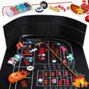 Craps Tabletop Game Set with 35 * 70" Rubber Craps Tabletop Mat, 48 * 11" Rubber Craps Diamond Pyramid Bumper, 36" Rattan Stick, Casino Grade 19mm Dice, On/Off Button & 100 pcs Chips (Black)