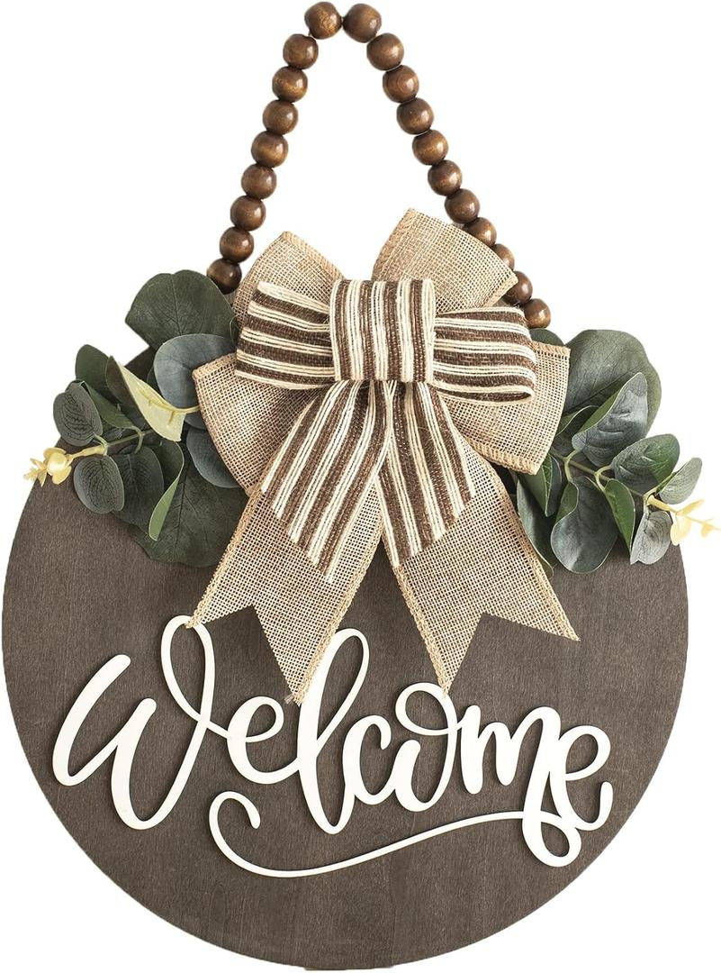 Welcome Sign for Front Door Wreath Decorations for All Seasons Front Porch Decor Hanging Gift for Farmhuose Home Outdoor Indoor(Welcome)