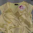 Summer Satin V Neck Wrap Maxi Dress for Women 2026 Elegant Silk Cap Sleeve Wedding Guest Dresses Yellow L