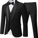 Men's Slim Fit 3-Piece Tuxedo Set, One Button Shawl Collar Jacket Vest Pants for Party, Business and Wedding (Black)