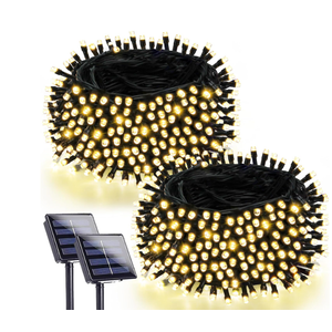 4 Pack 180FT Solar String Lights For Outside, Super Bright 320 LED Solar Christmas Lights Outdoor Waterproof With 8 Mode, Green Wire Solar Twinkle Fairy Lights For Xmas Tree Party Yard (Warm White)