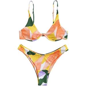 ZAFUL Ribbed Braided Straps Tanga Cheeky Bikini Swimwear M