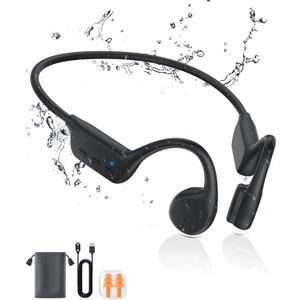 Bone Conduction Headphones, Swimming Headphones Underwater Open Ear Built-in 32GB Memory IPX8 Waterproof for Swimming, Running, Cycling, Black-A