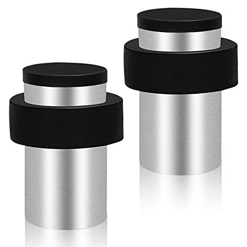 KOLAKO Door Stops, Floor Door Stoppers, 2 Inch, Heavy Duty Brushed Stain Cylindrical Modern Doorstops with Soft Rubber Bumper, Wall Protector, Floor Door Stopper for Bottom of Door, Silver