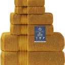COZYART Gold Bath Towel Set 6pcs, Turkish Cotton Bathroom Towel Sets Soft Absorbent and Durable 650 GSM Luxury 6 Pcs with 2 Bath Towels, 2 Hand Towels, 2 Washcloth