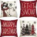 AVOIN colorlife Merry Christmas Snowman Let It Snow Throw Pillow Covers, 18 x 18 Inch Xmas Tree Winter Holiday Cushion Case Decoration for Sofa Couch Set of 4 (Red)