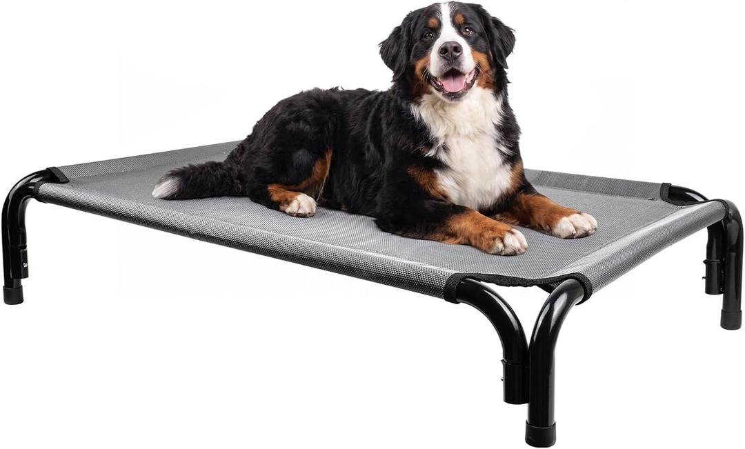 Raised Dog Bed for Large Dogs, Heavy Duty Washable Dog Bed for Indoor Outdoor Use, Extra Large Dog Cot with Dual-Tube Support, Breathable Pet Bed Mesh, Chew-Resistant, 49" x 31" x 8", Grey