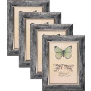 XUANLUO 5x7 Picture Frames Set of 4 Rustic Retro Photo Frame with HD Plastic Cover for Wall Mount and Tabletop Display Family Friends Wedding Gift