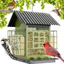 Bird Feeders for Outdoors Hanging, Metal Bird Feeder with Double Suet Cage Cake, Large Capacity, Birdfeeders Sturdy & Weatherproof, Easy to Clean & Refill, Great for Attracting Wild Birds (Green)