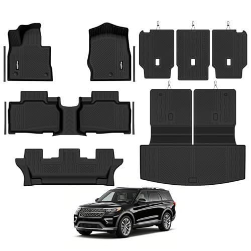 Bingoliner Floor Mats for Ford Explorer (7 Seats Bench Seat) 2020-2025 2026, Trunk Mat with Backrest Mat All Weather TPE Protector for Ford Explorer Accessories Floor Liner