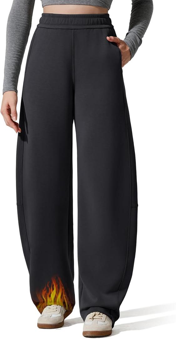G4Free Smoofit Fleece Lined Women's Baggy Barrel Sweatpants Wide Leg Casual Pants with Pockets (Black, S)