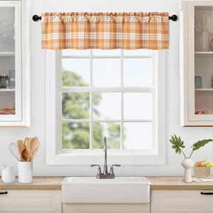VOGOL Buffalo Check Jacquard Kitchen Valances, Classical Gingham Pattern Privacy Valance for Living Room, Wrinkle Free Curtain Panels for Bedroom, 52 x 12 Inches (Orange)