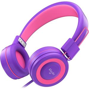 ELECDER i37 Kids Headphones for School Travel, Wired Headset with Foldable Corded Stereo Sound 3.5mm Jack On Ear Headphones for Kid Children Teens Boys Girls Smartphones Computer Kindle Tablet, Purple