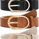 VONMELLI 3 Pack Women's Belts for Jeans Pants Fashion Gold Buckle Ladies Dress Belt (A-black+brown+beige)