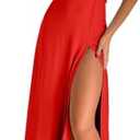 Ekaliy Womens Sexy Halter Deep V Neck Maxi Dress Sleeveless Backless Split Long Dress M