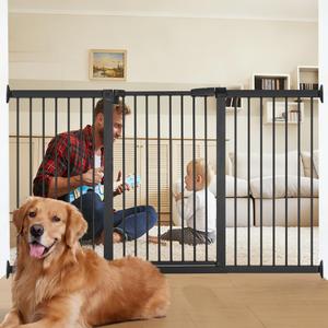 Extra Wide Dog Gate for Doorways Hallways 71.2"-76.7", 30 in Tall Baby Gates with Door No Drill, Auto Close Child Safety Gate for Pet Kid Doggie Cat Proof, Large Long Dog Barrier Indoor House, Black