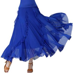 CISMARK Mesh Elegant Ballroom Latin Dance Party Long Swing Belly Dance Skirt for Women (XL)