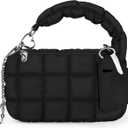 bvya Two Sizes Quilted Wristlet Bag for Women, Puffer Handbags, Evening Bags, Charm Lipstick Bag (Small-black)