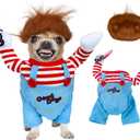 Pet Deadly Doll Dog Costume for Dogs and Cat, Pet Hallowen Cosplay Costume with Knife, Funny Scary Dog Clothes Party for Small Medium Large Dogs