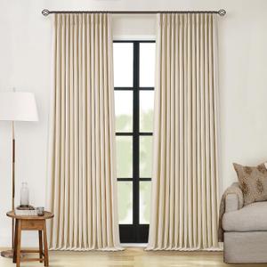 Pinch Pleated Curtains 102 Inch Length Linen Blackout Drapes Back Tab Thermal Insulated Boho Farmhouse Living Room Bedroom 100% Black Out Window Curtains with Lining Sliding Door 2 Panels Sand Beige
