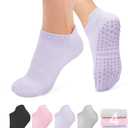 yeuG Pilates Socks for Women Non Slip Grip Socks for Yoga, Barre, Hospital, Barefoot Grippy Yoga Sock Womens Gifts 4 Pairs