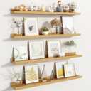 Fun Memories Picture Ledge Shelf, Floating Shelves Set of 4, 36 Inch Picture Shelves for Wall with Ledge, Large Nursery Book Shelf for Toys Storage, Living Room, Bedroom Decor Frames, Oak