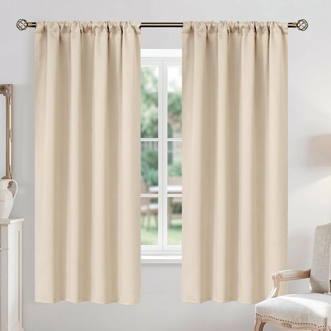 BGment Champagne Blackout Curtains for Bedroom 63 Inches Long - Thermal Insulated Room Darkening Curtain for Living Room, 52 x 63 Inch, 2 Panels