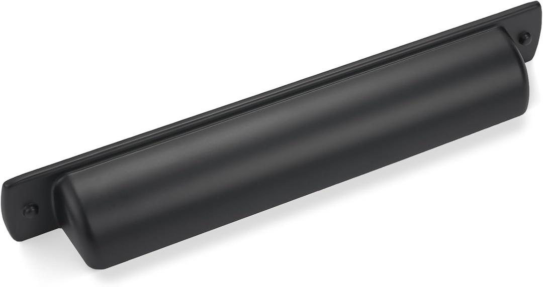  5 Pack 5 inch(128mm) Matte Black Kitchen Cabinet Handles Cabinet Cup Pulls Black Drawer Cup Pulls Kitchen Cabinet Hardware