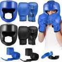 Kanayu 12 Pcs Kids Boxing Equipment Set for Beginners Ages 6-18 Years Including Boxing Helmet and Gloves Hand Wraps Sport Mouthguards Taekwondo Sparring Gear for Kids and Children (Blue, Black)