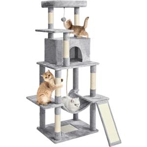 ABCPET Cat Tree Tower 63in Multi-Level Cat Tower for Indoor Cats with Sisal Scratching Posts, Condo, Hammock, Dangling Ball and Extended Platform for Cats to Play, Light Grey