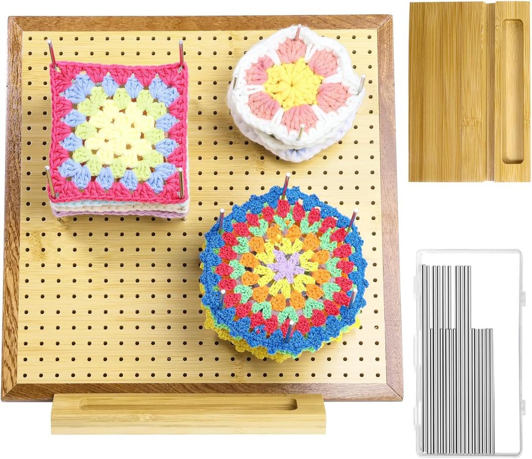11.8" Crochet Blocking Board, Blocking Board for Crocheting Knitting with 20 Pcs Pegs/Pins, Bamboo Granny Square Blocking Boards for Crochet Projects, Blocking Mats for Knitting