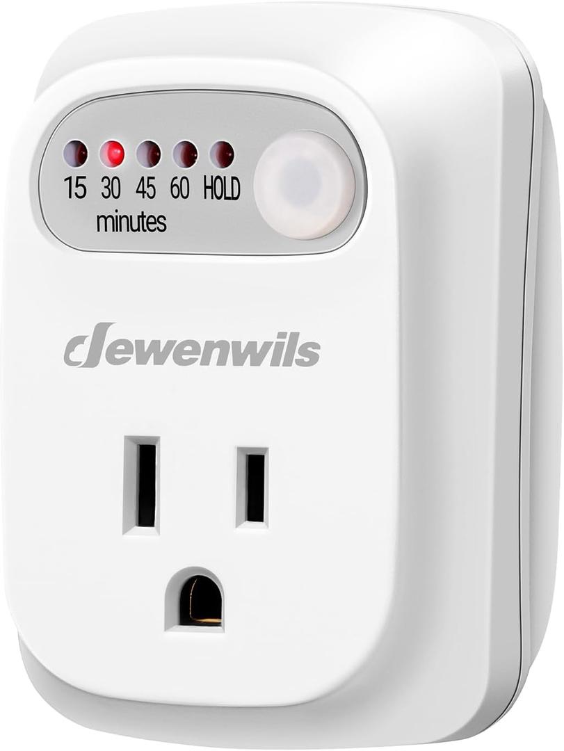 DEWENWILS Indoor Countdown Timer Outlet, 15/30/45/60min Settings, Auto Shut Off Safety Outlet for Curling Iron, Steam Iron, Cell Phone, 125V/15A Resistive/1000W Tungsten, Grounded, 3 Prong, 1/3 HP