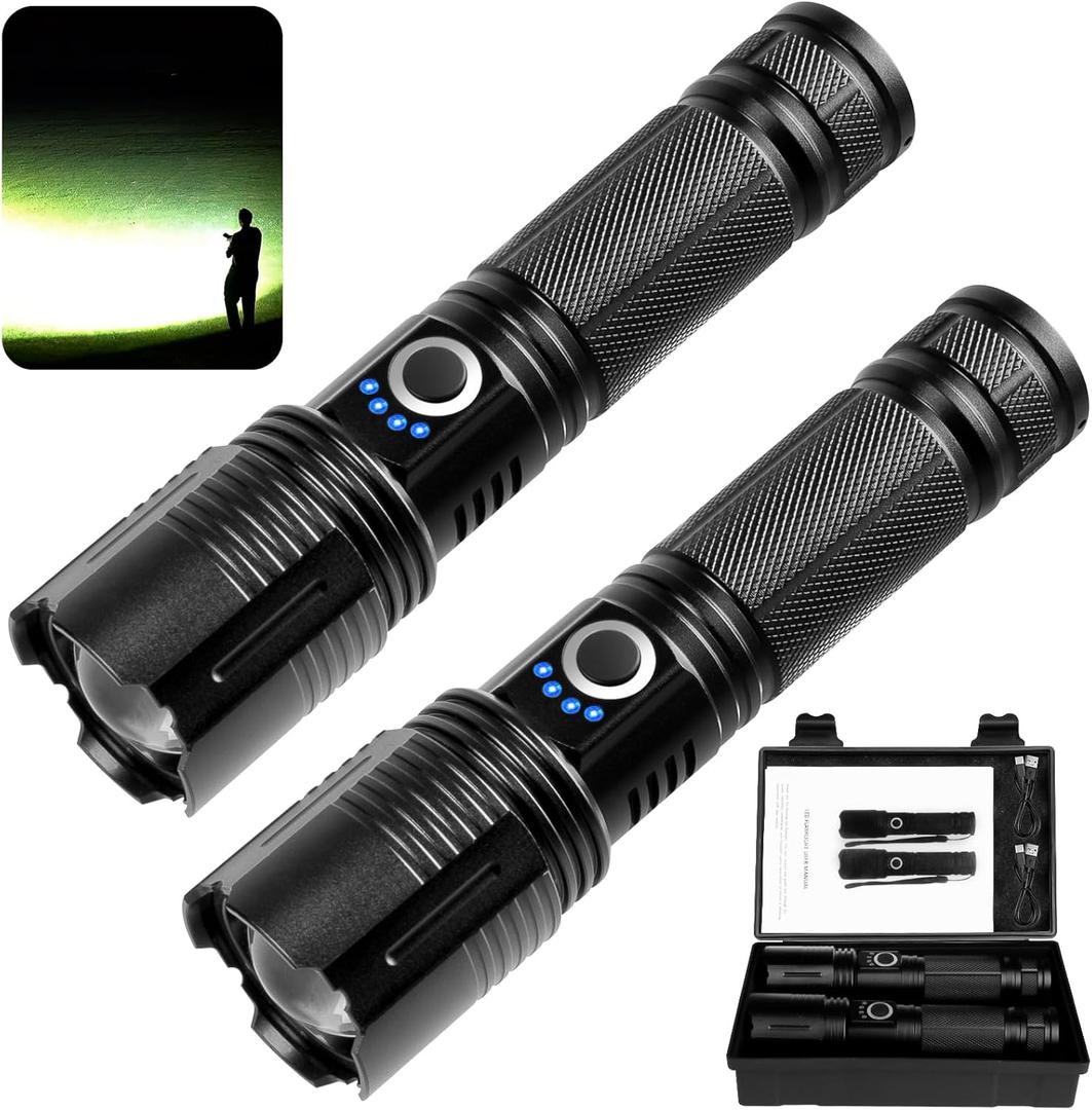 THY TRY 2 Pack Rechargeable Flashlights 90000 High Lumens, Super Bright Rechargeable Flashlights for Home, High Powered Flash Light with 5 Modes for Outdoor Activities