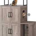 HOOBRO Cat Litter Box Enclosure Furniture, 2 in 1 Hidden Litter Box Furniture with Shelf, Double Litter Box Cabinet with 2 Dangling Plush Balls and 1 Toy Ball, Greige and Black BG78MW01