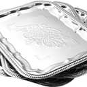 4-Pack 15.7" x 11.8" Large Silver Serving Trays for Party Set - Floral Engraved Serving Platters, Wedding Birthday Mirror Tray for Christmas, Food, Appetizer, Charcuterie, Cookies, Desserts