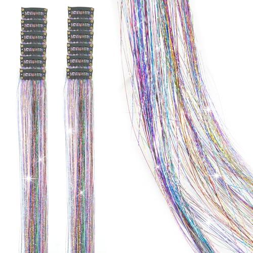 19.7 Inch Hair Tinsel Fairy Hair Tinsel Kit Colorful Glitter Clip In Hair Extensions For Women Girls Kids(Eight-Color)