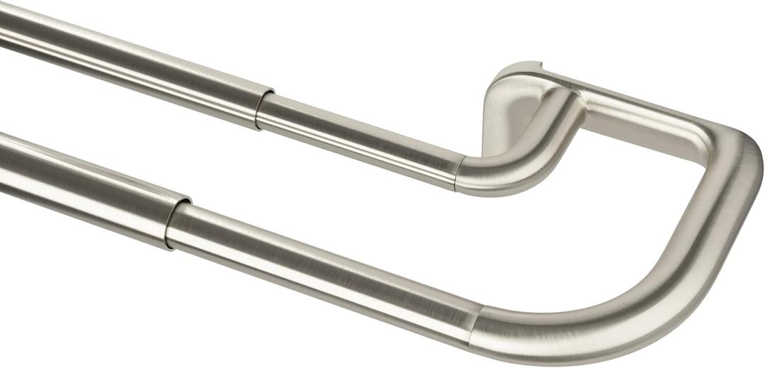 Umbra Twilight Double Curtain Rod Set – Wrap Around Design Ideal for Blackout or Room Darkening Panels, 48 to 88 Inches, Nickel