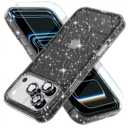 Choiche Compatible for iPhone 17 Pro Max Case, Women Cute Clear Glitter Bling Sparkly Case, [3 x Diamond Camera Lens Protectors] [2 x Tempered Glass Screen Protectors] 6.9-inch (Glitter Black)
