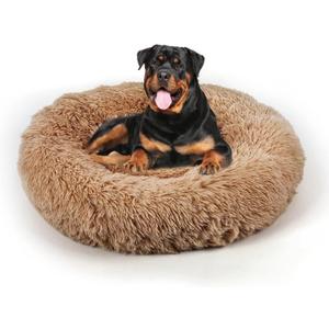 Dog Bed, Cat Calming Bed, Faux Fur Pillow Pet Donut Cuddler Round Plush Bed for Large Medium Small Dogs and Cats (Camel, 44.0" L x 44.0" W x 7.0" Th)