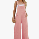 Flygo Womens Cotton Bib Overalls Loose Fit Wide Leg Jumpsuits Casual Rompers with Pockets L