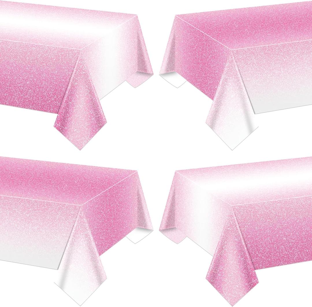 4 Pack Ombre Pink Tablecloths, 51 x 86 Inch Pink Table Cloths Plastic Gradient Pastel Pink Disposable Tablecloths for Wedding Anniversary Party and Baby Shower