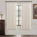 PleatedDrapes Light Filtering Kitchen Curtains 63 Inches Long 2 Sets, Basement Curtains for Small Window Cream Beige Pinch Pleated Linen Blend Short Semi Sheer Back Tab for Bay Windows Birch, 40"W x 63"L( Pack of 2)