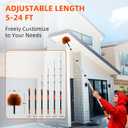 30 FT Reach Cobweb Duster with 5-24 FT Telescoping Pole, Dual Action Flip-Lock & Screw Fixing Design, Washable Reusable Duster for High Ceilings, Fans & Home Cleaning