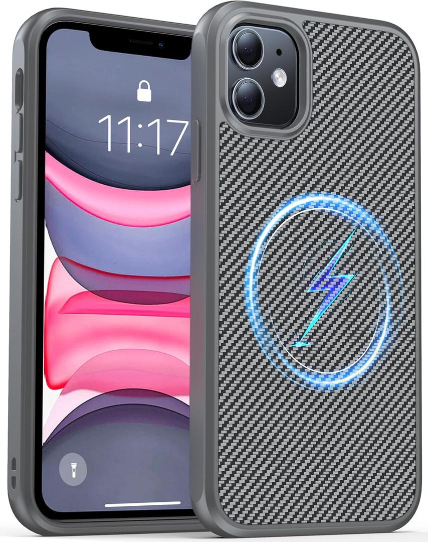 Magnetic for iPhone 11 Phone Case-Compatible with MagSafe-Carbon Fiber Texture-Slim Military Grade Drop Protection Phone Case for iPhone 11 6.1",Grey