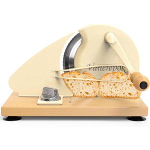 Upgrade Manual Bread Slicer for Homemade Sourdough Bread, Classic Hand Crank Home Bread Slicer With Scale Line and Steel Fence, Sharp Blade, Adjustable Width for Homemade & Commercial Use (Large, White)