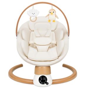 Baby Swings for Infants | Electric Portable Baby Swing with Bluetooth, 5 Swing Speed, 3 Timer Settings, 10 Melodies, 5-Point Harness & Remote Control | Indoor & Outdoor Newborn Swing (Beige)