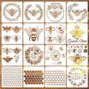Bee Honeycomb Stencil, Reusable Bee Stencils for Painting on Wood Signs Furniture DIY Crafts Wall Canvas Fabric Plastic Drawing Template Hexagon Paint Wood Burning Stencils (16bee)