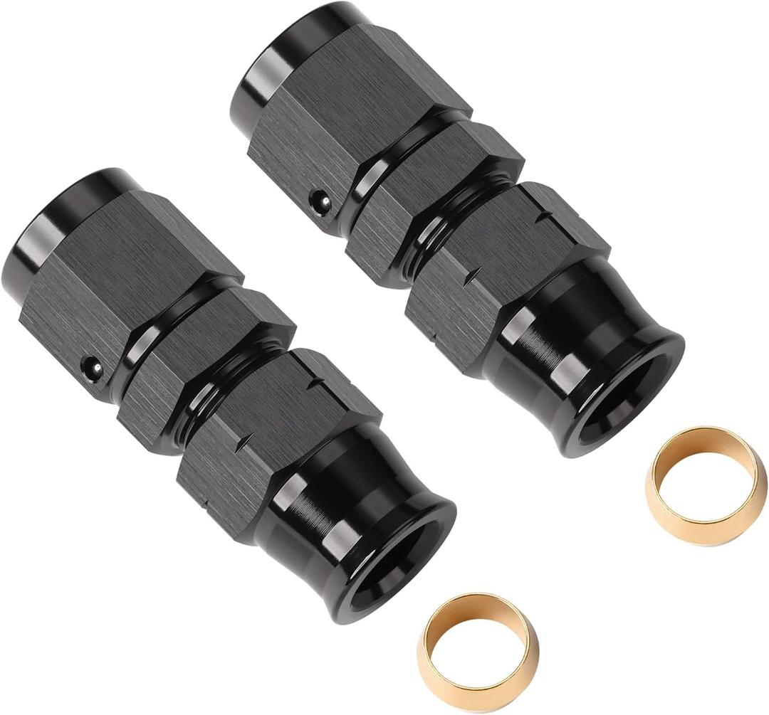6AN Female Flare to 1/2" Hardline Compression Fitting Adapter Straight Aluminum Black 2PCS