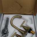 Brushed Gold 2 Handle Centerset Bathroom Sink Faucet with Drain Assembly, High Arc Modern 4 Inch Bathroom Vanity Lavatory Faucet 3 Holes with Brass 360 Swivel Spout, TAF067E-PB