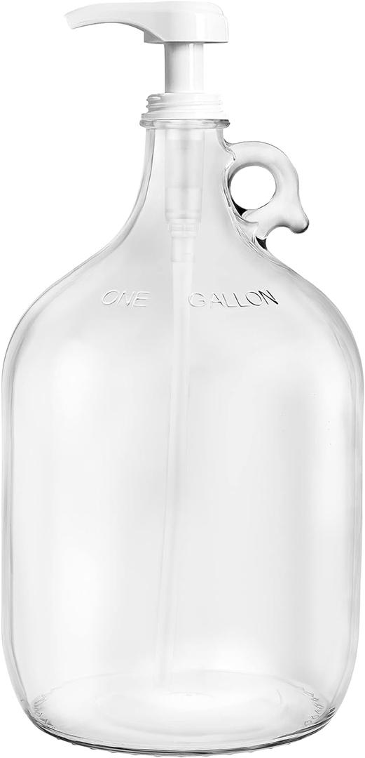 Gallon Glass Pump Dispenser Bottle, Large Jug Laundry Liquid Detergent Dispenser with Pump for Laundry Room Organization, Soap, Fabric Softener, Commercial Condiment Dispenser- 128 oz by Kitchentoolz